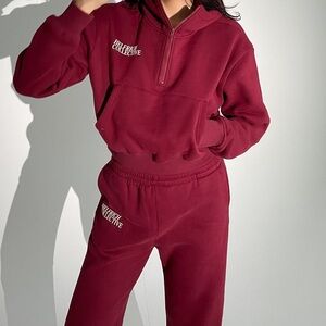 Helfrich Collective Red 1/4 Zip Cropped Hoodie